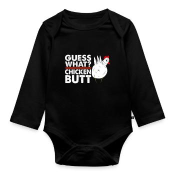 Drôle Devinez quoi ? Cul de poulet ! - Body Bébé bio manches longues - noir - Devant