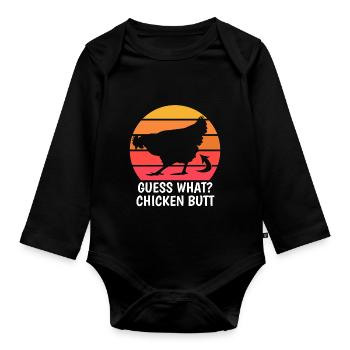 Drôle Devinez quoi ? Cul de poulet ! - Body Bébé bio manches longues - noir - Devant