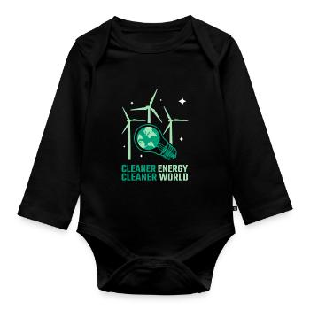Énergie éolienne Énergie plus propre Énergie éolienne - Body Bébé bio manches longues - noir - Devant