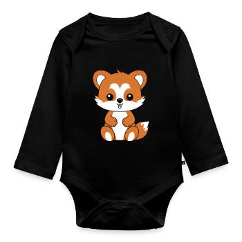 Fox Love Little Red Panda - Organic Longsleeve Baby Bodysuit - black - Front