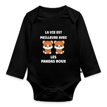 Renard amour Petit panda roux - Body Bébé bio manches longues - noir - Devant
