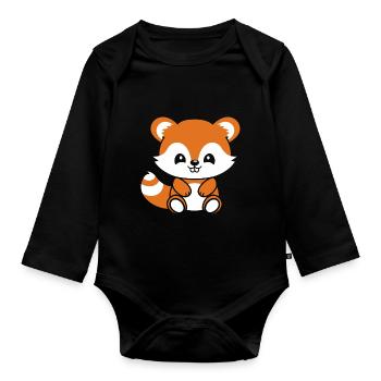 Fox Love Little Red Panda - Organic Longsleeve Baby Bodysuit - black - Front
