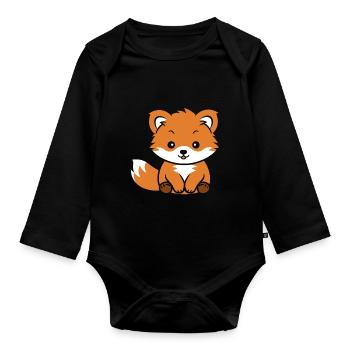 Fox Love Little Red Panda - Organic Longsleeve Baby Bodysuit - black - Front