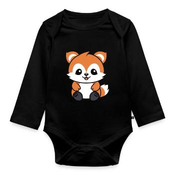 Fox Love Little Red Panda - Organic Longsleeve Baby Bodysuit - black - Front