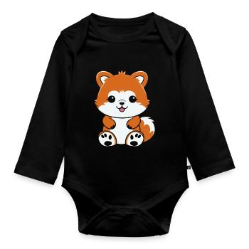 Fox Love Little Red Panda - Organic Longsleeve Baby Bodysuit - black - Front