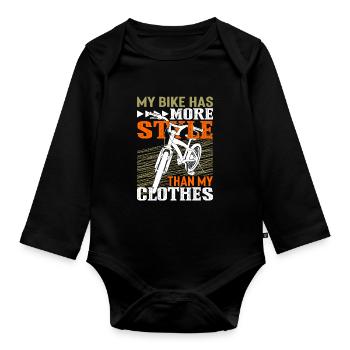 My bike has more style than my clothes - Organic Longsleeve Baby Bodysuit - black - Front