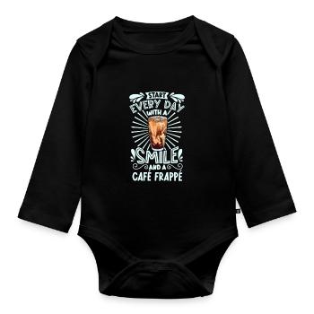 Souriez avec Café Frappé - Body Bébé bio manches longues - noir - Devant