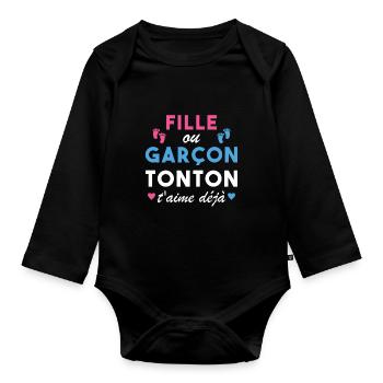 Fille ou Garçon Tonton T aime Déjà - Body Bébé bio manches longues - noir - Devant