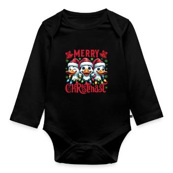 JOYEUX Noël - Dîner de Noël de Noël - Body Bébé bio manches longues - noir - Devant