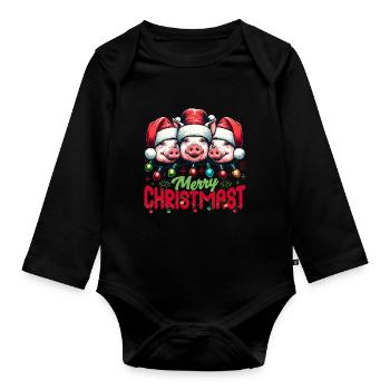JOYEUX Noël - Repas de Noël rôti - Body Bébé bio manches longues - noir - Devant