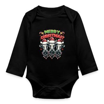 JOYEUX Noël - Rôti de bœuf de Noël - Body Bébé bio manches longues - noir - Devant