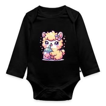 Lama kawaii sirote du thé à bulles Lama mignon thé Boba - Body Bébé bio manches longues - noir - Devant