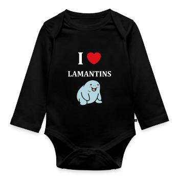 Drôle bébé minimaliste simple petit lamantin - Body Bébé bio manches longues - noir - Devant