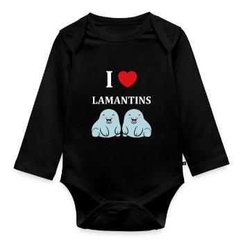 Drôle bébé minimaliste simple petit lamantin - Body Bébé bio manches longues - noir - Devant