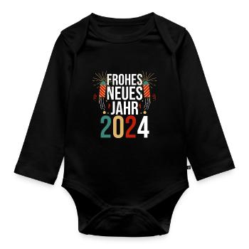 Frohes Neues Jahr Silvester 2024 - Baby Bio-Langarm-Body - Schwarz - Vorne