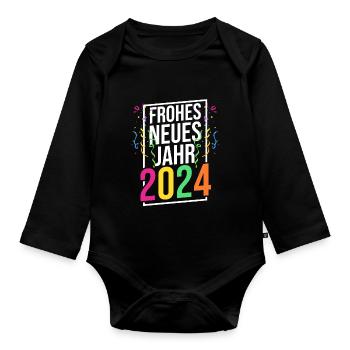 Frohes Neues Jahr Silvester 2024 - Baby Bio-Langarm-Body - Schwarz - Vorne