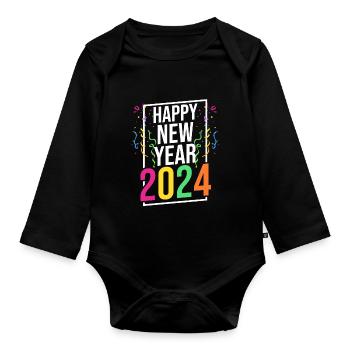 Happy New Year New Year's Eve 2024 - Organic Longsleeve Baby Bodysuit - black - Front
