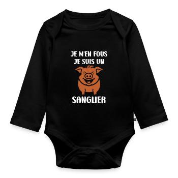 Humour petit sanglier - Body Bébé bio manches longues - noir - Devant