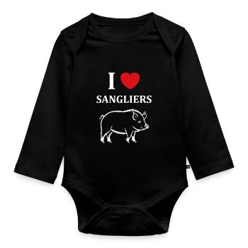 Humour petit sanglier - Body Bébé bio manches longues - noir - Devant