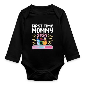 Maman 2024 Enceinte Maman Grossesse - Body Bébé bio manches longues - noir - Devant