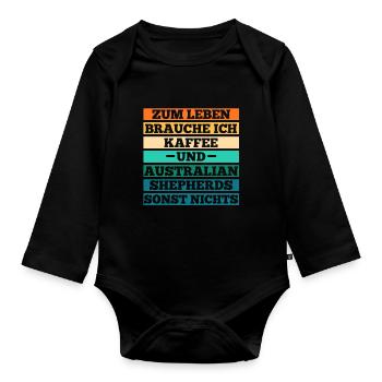 Kaffee Australian Shepherd Hund Aussie - Baby Bio-Langarm-Body - Schwarz - Vorne