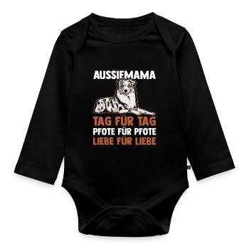 Hundemama Australian Shepherd Hund Aussie - Baby Bio-Langarm-Body - Schwarz - Vorne