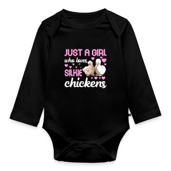 Silkie Chicken Funny Farm Animal Lover - Organic Longsleeve Baby Bodysuit - black - Front