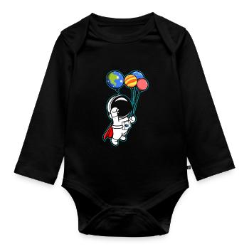 Astronaute tenant des ballons de planète Système solaire - Body Bébé bio manches longues - noir - Devant
