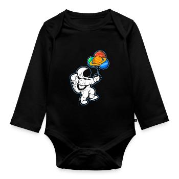 Astronaute tenant des ballons de planète Système solaire - Body Bébé bio manches longues - noir - Devant