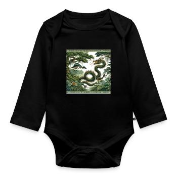 Chinesische Drachenkunst Mystische Waldgeister - Baby Bio-Langarm-Body - Schwarz - Vorne