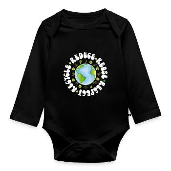 Erde Tag Groovy Hippie 70s Retro Retro - Baby Bio-Langarm-Body - Schwarz - Vorne