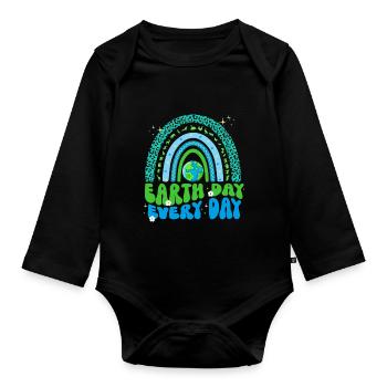 Erde Tag Groovy Hippie 70s Retro Retro - Baby Bio-Langarm-Body - Schwarz - Vorne