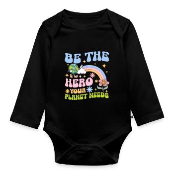 Erde Tag Groovy Hippie 70s Retro Retro - Baby Bio-Langarm-Body - Schwarz - Vorne