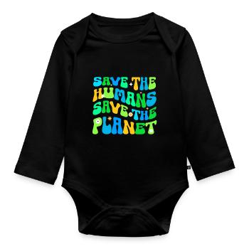 Erde Tag Groovy Hippie 70s Retro Retro - Baby Bio-Langarm-Body - Schwarz - Vorne