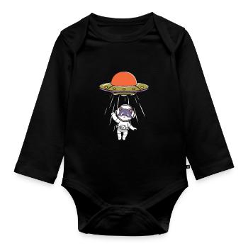 Cat Astronaut UFO Cat Lover Funny Alien - Organic Longsleeve Baby Bodysuit - black - Front