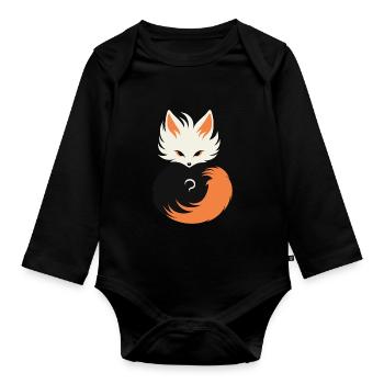 Kitsune Japanese Little Fox Humor - Organic Longsleeve Baby Bodysuit - black - Front