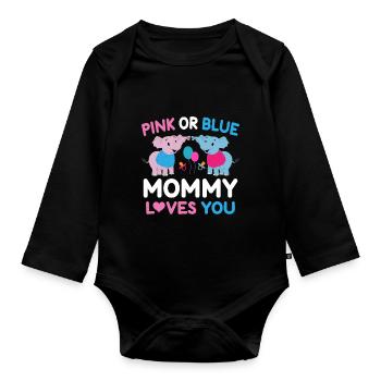Pink Or Blue Mama Loves You Sex - Organic Longsleeve Baby Bodysuit - black - Front