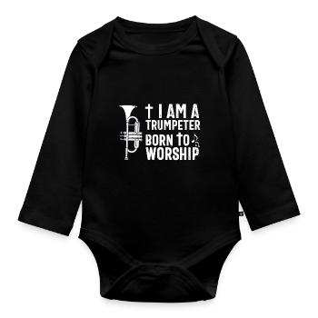 Trompettiste Chrétien Musique Culte Amusant - Body Bébé bio manches longues - noir - Devant