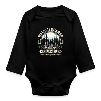 Waldliebhaber - Naturheiler Oberteil - Baby Bio-Langarm-Body - Schwarz - Vorne