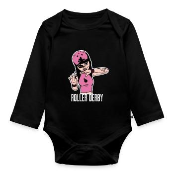 Roller Derby Skater Girl Rollerblading Inline - Baby Bio-Langarm-Body - Schwarz - Vorne