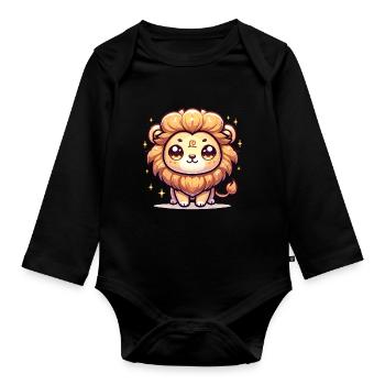 Lion signe du zodiaque astrologie Kawaii Character Design - Body Bébé bio manches longues - noir - Devant