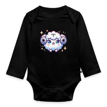 Aries Zodiac Sign Kawaii Character Birthdayd - Organic Longsleeve Baby Bodysuit - black - Front
