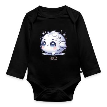 Fische Sternzeichen Kawaii Charakter Geburtstag - Baby Bio-Langarm-Body - Schwarz - Vorne