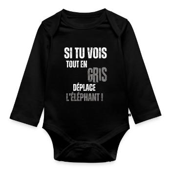 cadeau homme, femme, humour, t-shirt humoristique - Body Bébé bio manches longues - noir - Devant