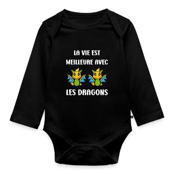 Bébé dragon - Body Bébé bio manches longues - noir - Devant