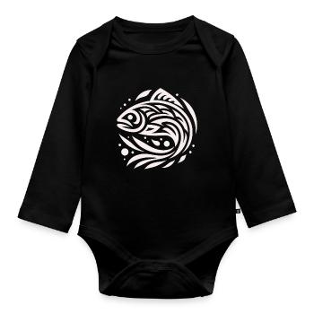 Lachs Indianer-Tierkreis - Baby Bio-Langarm-Body - Schwarz - Vorne