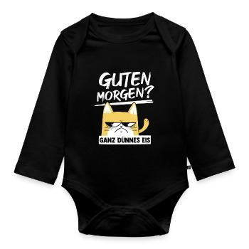 Katze Guten Morgen Kaffee Katzenmama Spruch Katzen - Baby Bio-Langarm-Body - Schwarz - Vorne