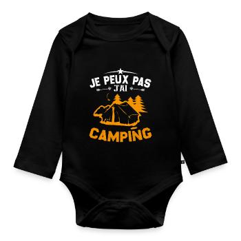Je peux pas jai camping - Body Bébé bio manches longues - noir - Devant
