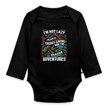 Dragon Adventures – I'm Not Lazy - Dragon Books - Organic Longsleeve Baby Bodysuit - black - Front