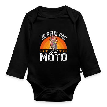 Je peux pas j ai moto - Body Bébé bio manches longues - noir - Devant